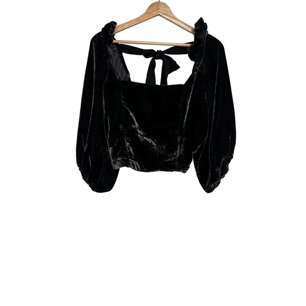 Free People Marie Velvet Puff Sleeve Top Open Back Whimsygoth Fairycore M